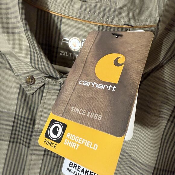 NWT Carhartt Force Ridgefield 2XLT Tall Shirt Beige Buttons Pockets Plaid - Picture 2 of 12